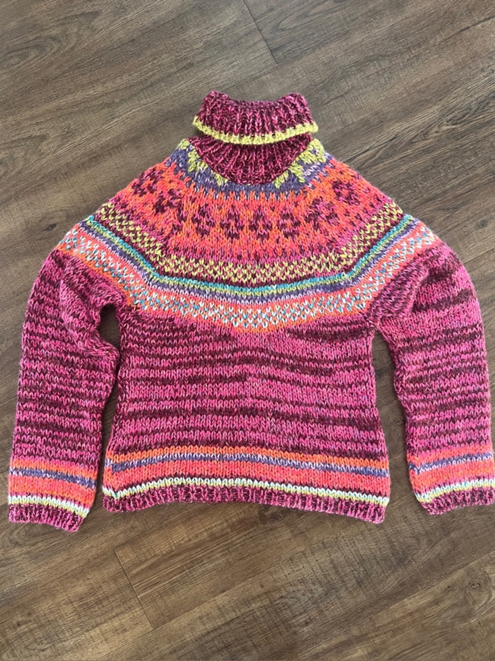 Vintage Relais Wool Mohair Fair Isle Turtleneck Sweater Chunky Knit Size M